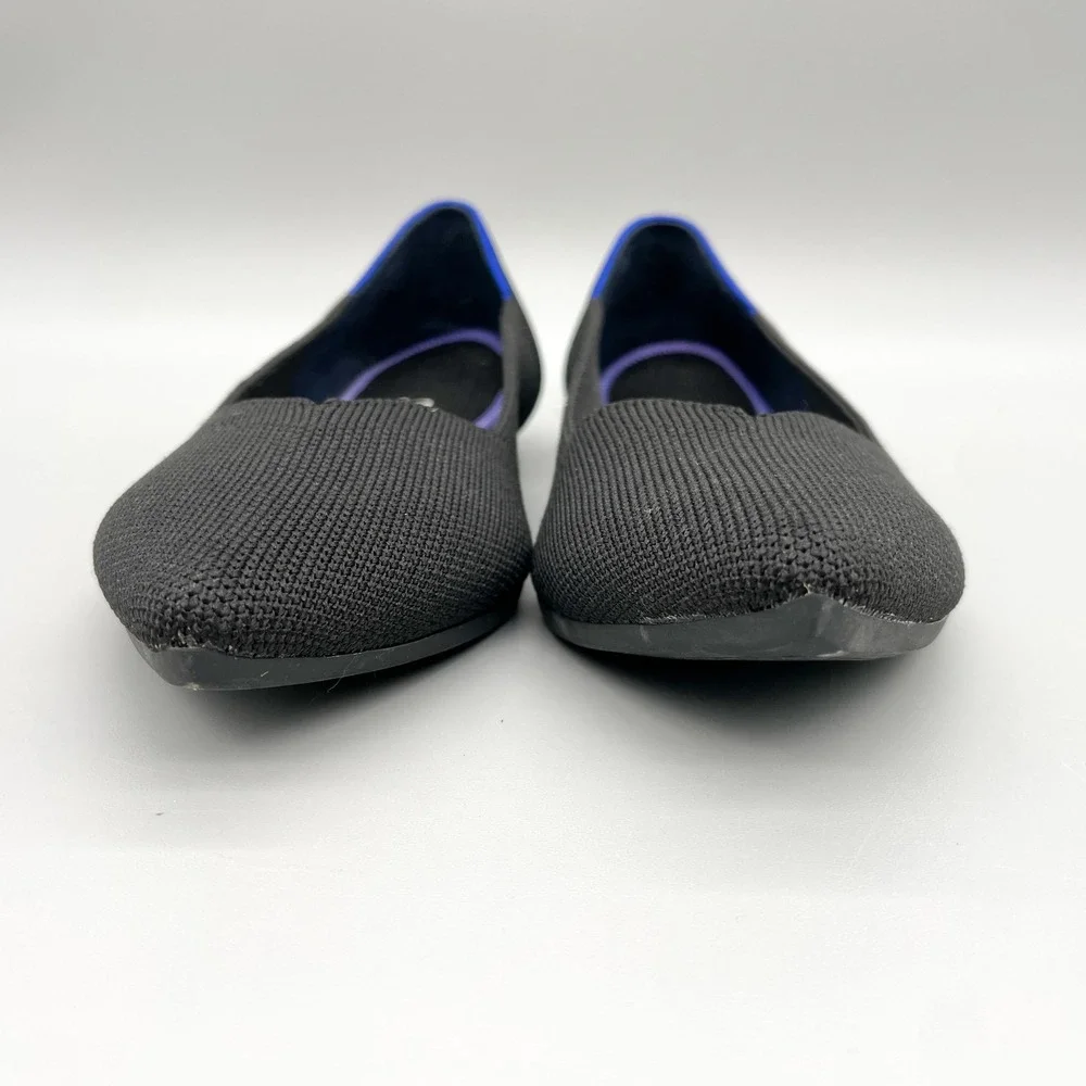 Rothys The Point Black Knit Pointed Toe Ballet Flats Shoe Womens 7.5 Office Chic
